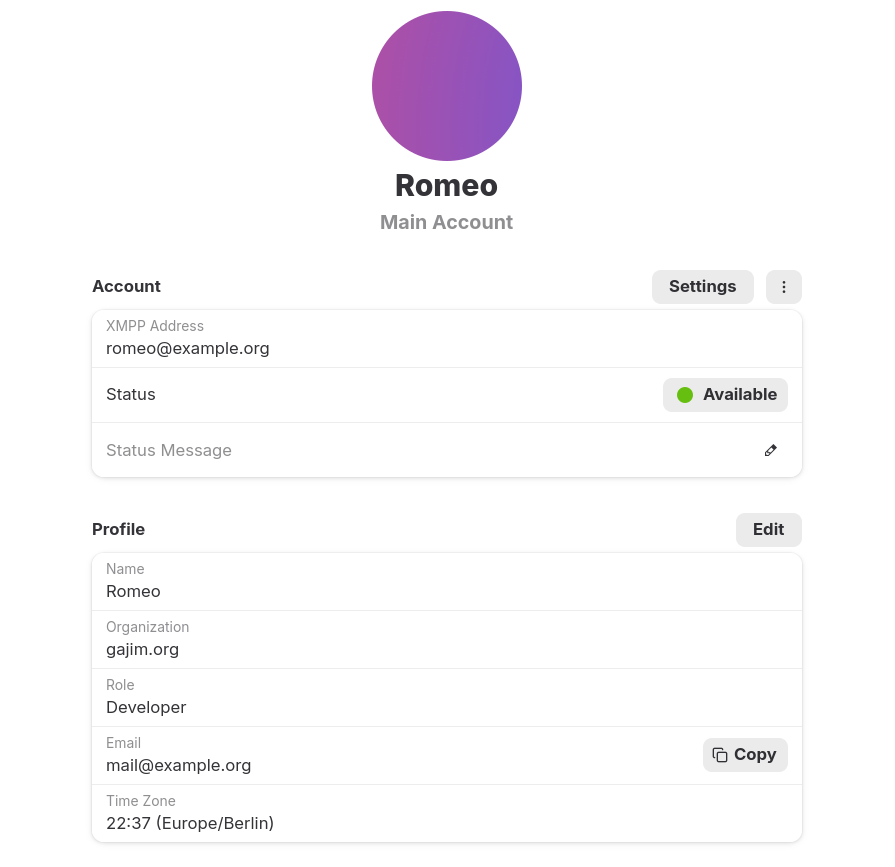Your profile on the account page